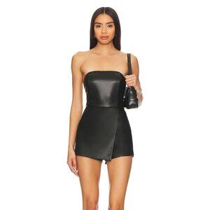 superdown Sonya Faux Leather Romper in Black Mini Strapless Playsuit Bodysuit